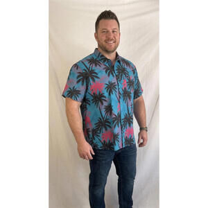 Retro Rifle Men’s 3xl Button Up Shirt High Crown Palm Tree Vice City GTA Style